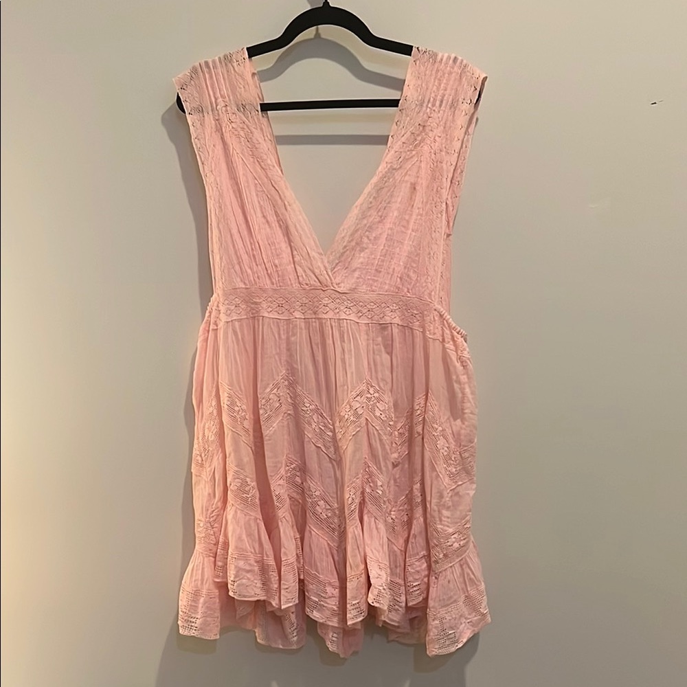 Free People Pink Plunge Sleeveless V-Neck Dress